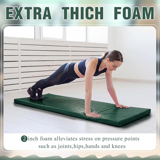 Lyrow 2 Inch 72"x24" Thick Foldable Yoga Mat with Carry Strap, Non-slip Portable Foam Gym Mat for Yoga, Pilates and Stretching