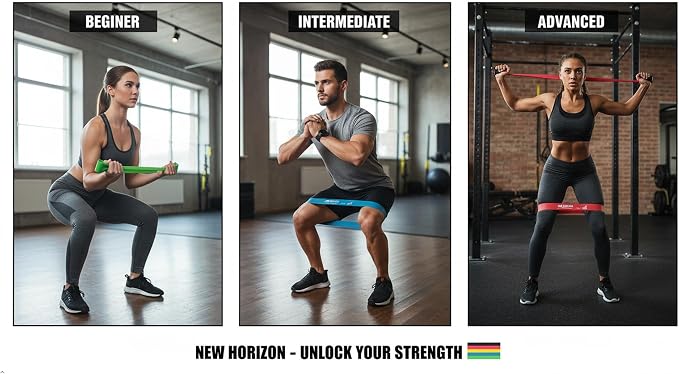New Horrizon Resistance Bands for Working Out Set of 5 with Carry Bag, Resistance Loop Exercise Bands for Strength Training, Physical Therapy & Pilates, Home Gym Workout Equipment for Men & Women