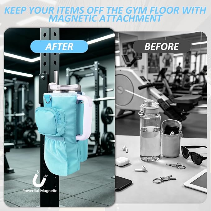 JACZZO Magnetic Gym Bag, Magnetic Water Bottle Holder for Stanley, Gym accessories, Gym Gifts for Women and Men (Blue, 40 OZ)