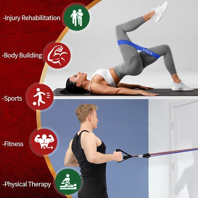 VEICK 10-150LBS Resistance Bands with Handles, Ankle Straps, Door Anchor | Accredited Lab Certified, 100% Natural Latex, Versatile for Yoga, Pilates, Strength, Home Gym