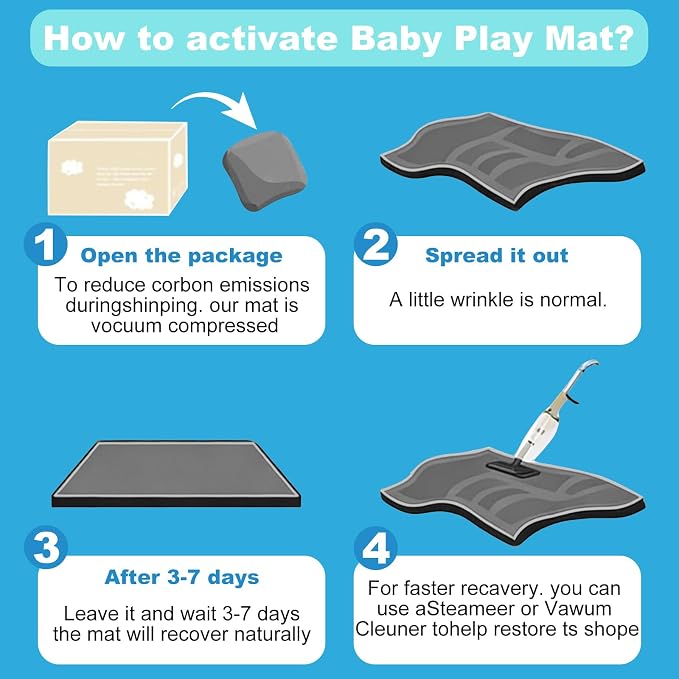 1.3" Thick Baby Play Mat for Floor, Elasti-Foam 50x50 Playpen Mat, Water Repellent Ultra Soft Coral Velvet Tummy Time Crawling Mats for Kid Toddlers Infants, Non-Slip Backing Safe for Crawling Ocean