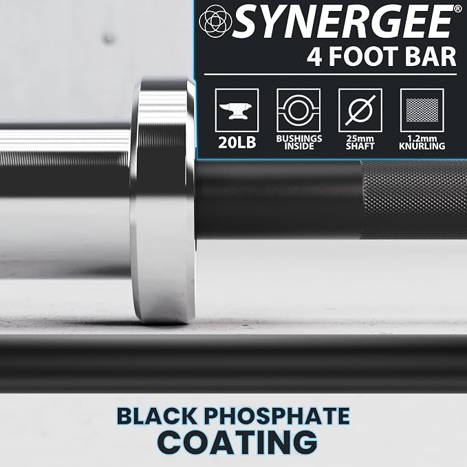 Synergee Olympic Barbell – 20/25 lb, 2" Bar, 350 lb Cap, Magnetic Collars