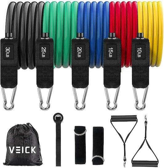 VEICK Resistance Bands with Handles, Ankle Straps, Door Anchor | Accredited Lab Certified, 100% Natural Latex, Cushioned Handles, Versatile for Yoga, Pilates, Strength, Home Gym
