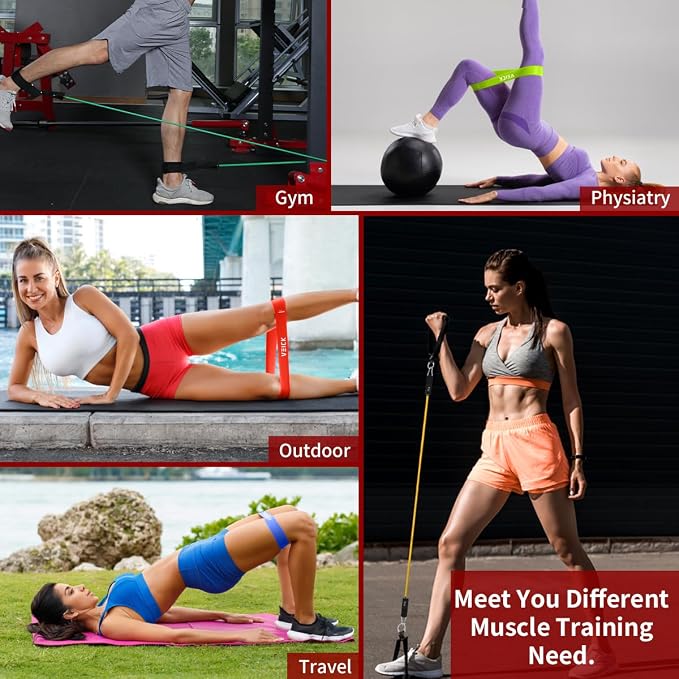 VEICK 10-150LBS Resistance Bands with Handles, Ankle Straps, Door Anchor | Accredited Lab Certified, 100% Natural Latex, Versatile for Yoga, Pilates, Strength, Home Gym