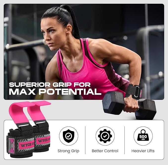 Weight Lifting Hooks for Men & Women – Heavy Duty Gym Hooks with 8mm Padded Wrist Support Grips to Lift Heavier, Reduce Grip Fatigue & Improve Performance for Deadlifts, Pull Ups & Rows, Pair of 2