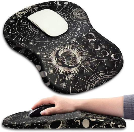 Hokafenle Ergonomic Mouse Pad Wrist Support with Massage Design, Wrist Rest Pain Relief Mousepad with Memory Foam&Non-Slip PU Base,Mouse Pads for Wireless Mouse (12x8 inch,Tarot Constellation)