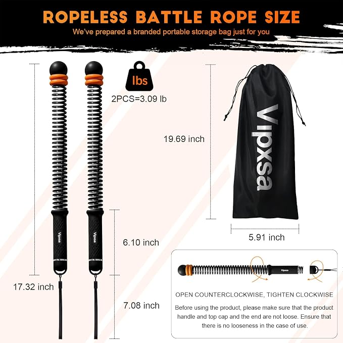 Adjustable Weights Cordless Battle Ropes,Portable Ropeless Battle Ropes for Home Gym with Storage Bag, Weighted Exercise Equipment for Low-Impact Workout, Strength & HIIT, for Men & Women