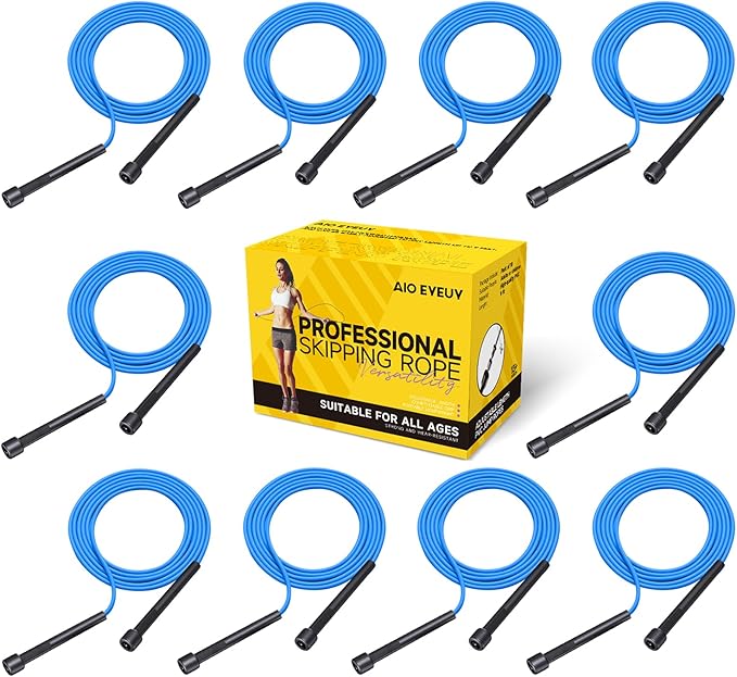 10 Pack Adjustable Jump Rope for Fitness and Exercise - PVC Skipping Rope for Men, Women and Teens - Tangle-Free for Keeping Fit, Training, Workout