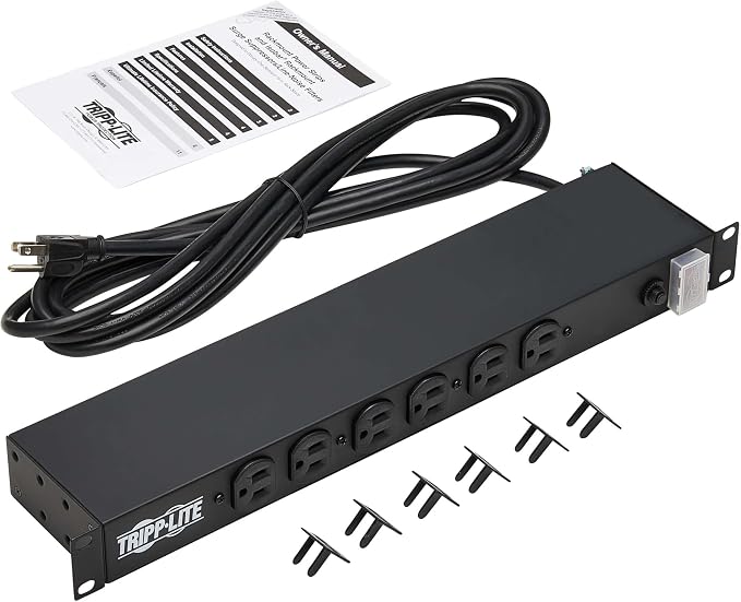 Tripp Lite 12-Outlet Rackmount PDU Power Strip, Network-Grade Front & Rear Facing Outlets, 20A, 120V, 15ft Cord with 5-20P Plug, Horizontal 1U Rack Mount, Lifetime Manufacturer's Warranty (RS1215-20)