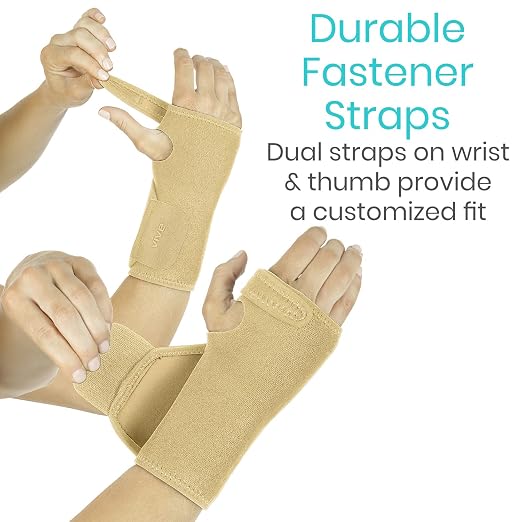 Vive Wrist Brace - Carpal Tunnel Hand Compression Support Wrap for Men | Women, Tendinitis, Bowling, Sports Injuries Pain Relief - Removable Splint - Universal Ergonomic Fit (Beige, Left)