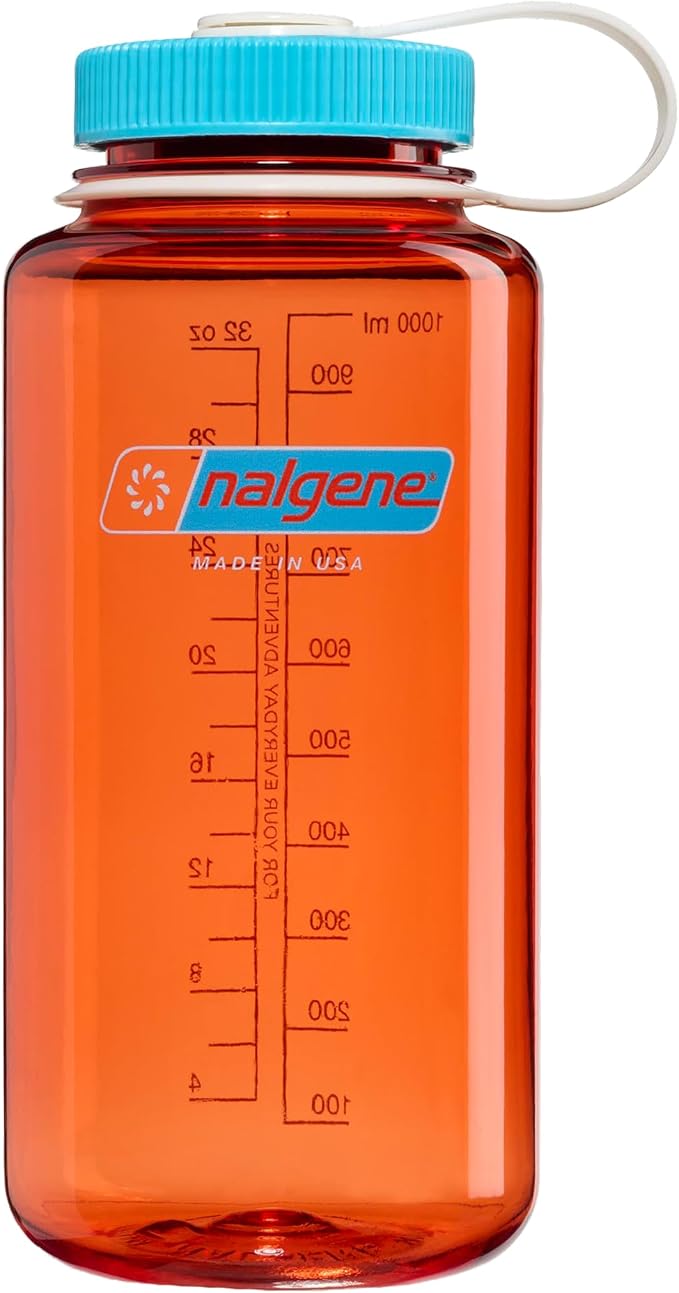 Nalgene 32 oz Wide Mouth Water Bottle, Thrill & Motion, Flame w/Blue Atoll