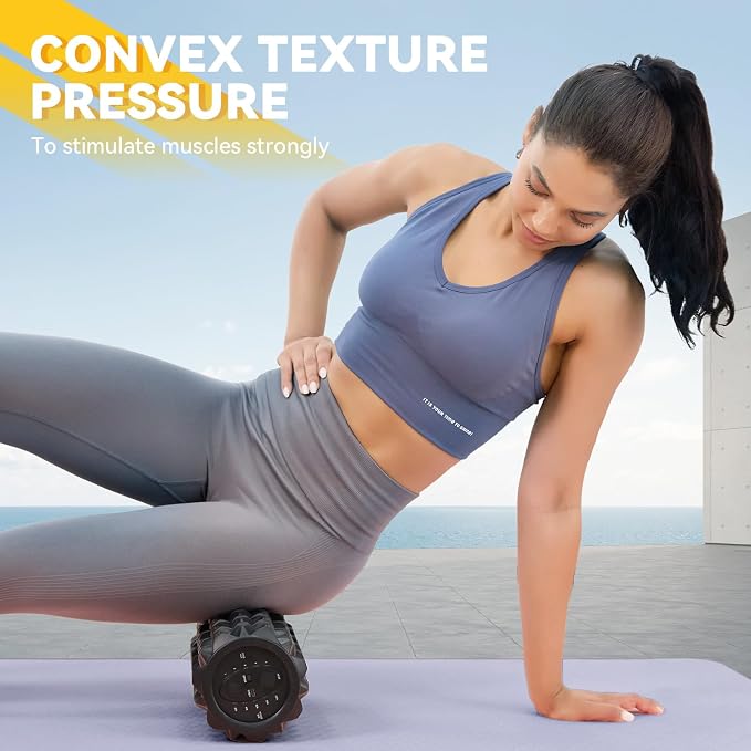 Vibrating Foam Roller for Muscle Recovery, 5-Speed, Rechargeable | High-Density Massage Roller for Physical Therapy, Back Pain Relief & Deep Tissue Massage, Exercise Roller Massager, 2 Modes