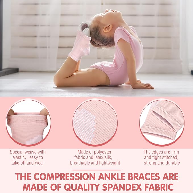 Tarpop 2 Pairs Kids Ankle Brace Set Foot Support Stabilizer Wraps Protector Guard Knitted Ankle Sleeve Sock Support Compression Socks for Injury Prevention(Pale Pink,Large)