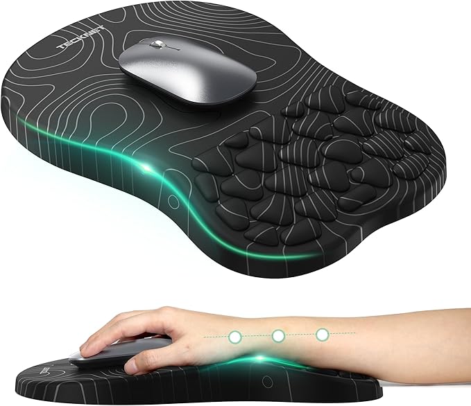 TECKNET Ergonomic Mouse Pad with Wrist Rest,Soft Comfortable Massage Design | Memory Foam and Non-Slip PU Base for Pain Relief, Office Gaming Mousepad for Desk, Home, Office - Black