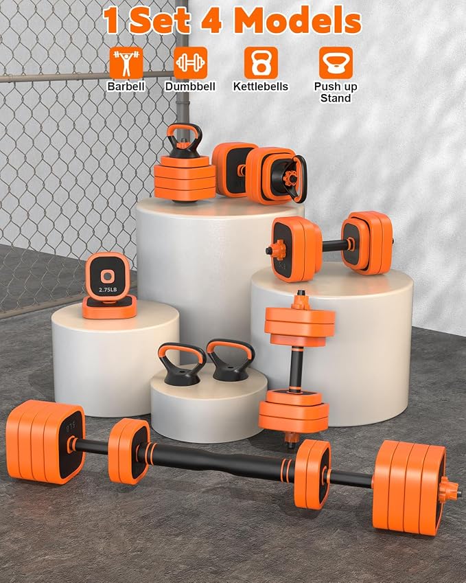 Rendpas 4-in-1 Adjustable Dumbbell Set with Foldable Bench for Home Gym | 800LB Capacity, 10 Angles Incline, Convert to Barbell, Kettlebell, Push-Up Stand
