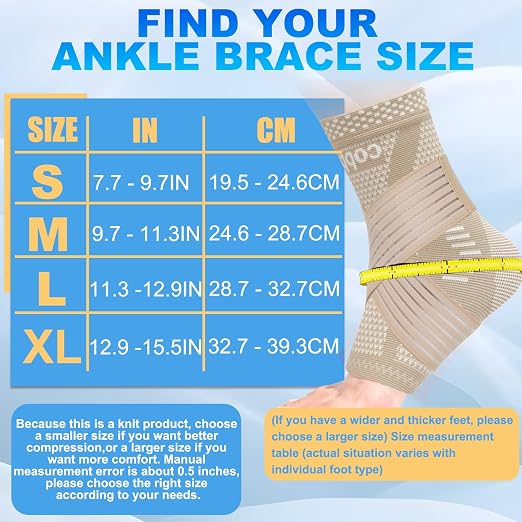 LISEPWU Copper Ankle Brace for Men & Women, Adjustable Compression Bandage | Ankle Compression Sleeve, for Foot Pain, Plantar Fasciitis, Sprained, Achilles Tendonitis, Sports Protection(Skin Tone L)
