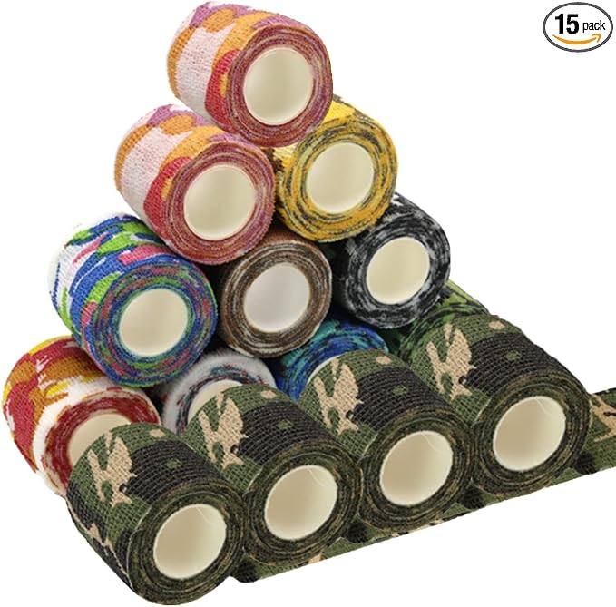 KISEER 15 Pack 2 Inch x 5 Yards Self Adhesive Bandage Breathable Cohesive Bandage Wrap Rolls Elastic Self-Adherent Tape for Stretch Athletic, Sports, Wrist, Ankle (Multi Camo)