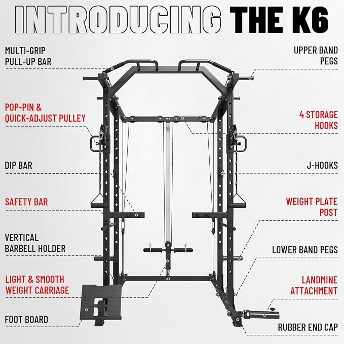 Mikolo Power Cage, Power Rack with Cable Crossover System, 1500LBS Squat Rack with LAT Pull Down System, Workout Cage with Pulley System for Fitness Home Gym