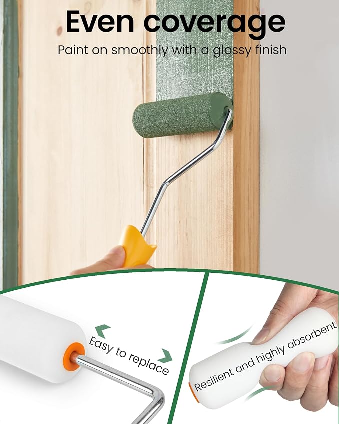 Voomey 11 Pack 4 Inch Paint Roller Kit, Mini Paint Roller Kit | Small Foam Paint Roller Covers, Disposable Plastic Liners & Roller Frame, for Home Decor, Walls and Furniture Painting