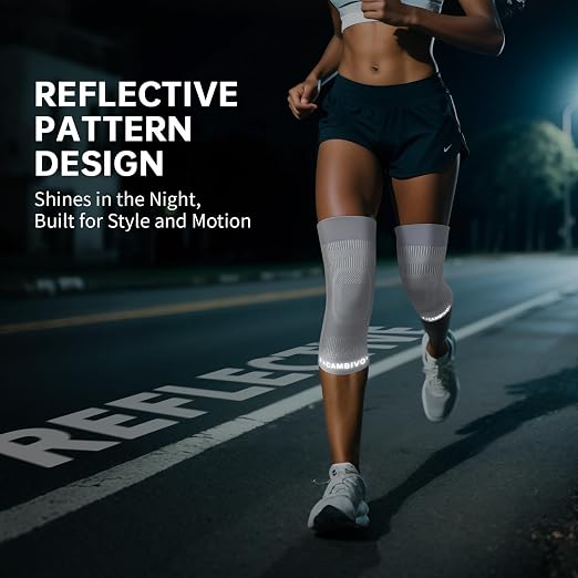 CAMBIVO Knee Brace for Women and Men (2 Pack), Ultra-Thin Lightweight Knee Compression Sleeve (Gray, Medium)