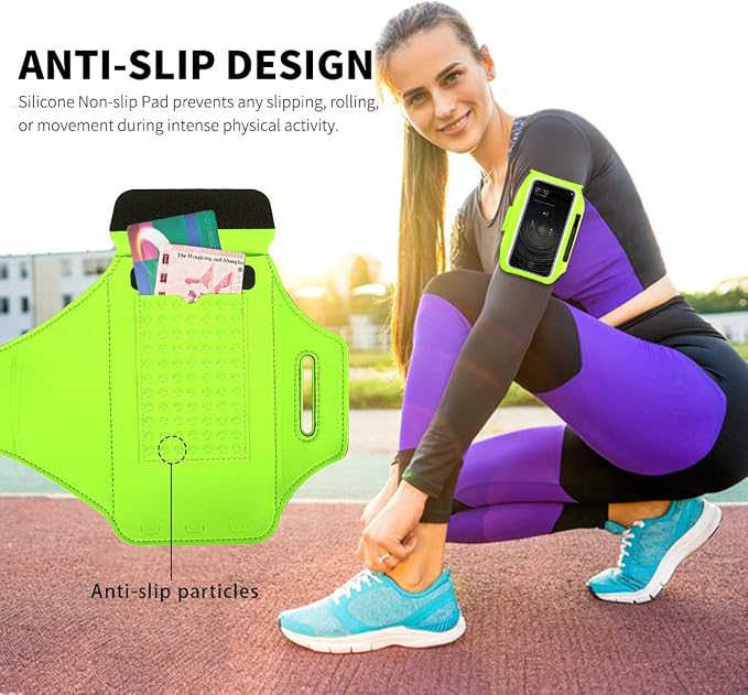 Running Armband with Earphone Pouch Fits Phones up to 6.9" | Cell Phone Armband for iPhone, Water Resistant & Breathable Sports Phone Holder & Zipper Pocket Car Key Holder for Jogging