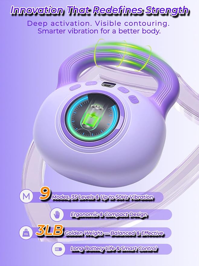 Vibration Kettlebell – 3LB Golden Weight Ideal for Women’s Fat Loss, Body Sculpting & Lymphatic Drainage – Slimming Vibration Exercise Machine for Toning, Circulation & Daily Home Workouts