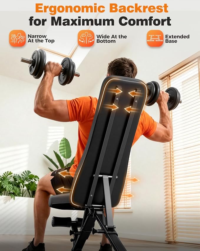 AIRHOP Foldable Workout Bench, 90° to -30° FID Weight Bench for Home Gym | Backrest, Seat, Leg Bar Adjustable, MAX 1000 LBS, 8-Pos Backrest, 3-Pos Seat, 4-Level Leg Support, 19.4" Extended Base Stable