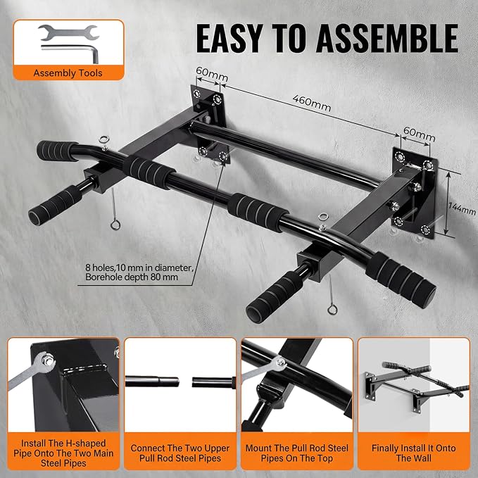 Pull Up Bar Wall Mounted - Multifunctional Wall Mounted Pull Up Bar for Home Gym