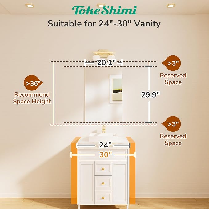 20x30 Frameless Bathroom Mirror, Vanity Bathroom Mirror for Wall Shatterproof Modern Rectangle Mirrors for Bedroom, Living Room, Entryway, Home Gym, Entryway