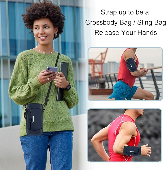Phone Holder for Running with Adjustable Crossbody Strap, 7.5" Blue | Lightweight, Water Resistant, Running Armband Phone Holder for iPhone Pro Max Samsung, Cell Phone Holder for Walking, Unisex