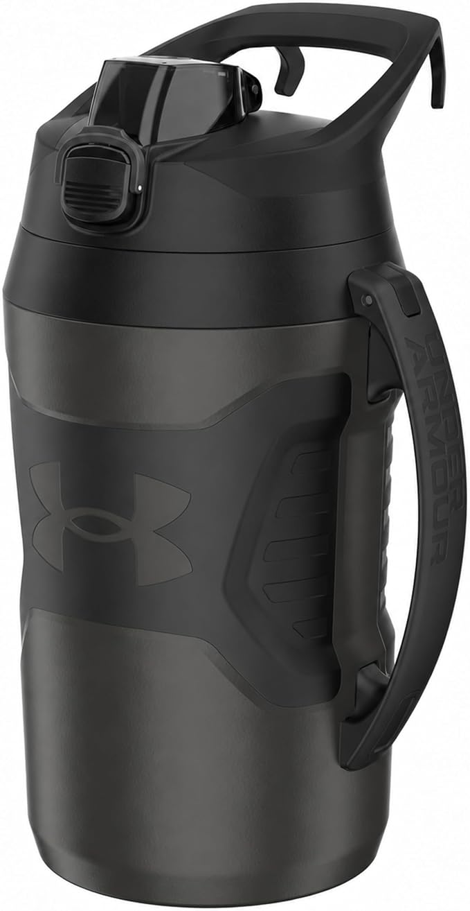 Under Armour Insulated Water Bottle with Handle & Fence Hook, Half Gallon Sports Water Jug, Leak-Resistant & BPA-Free for Baseball, Football & Gym - Jet Grey/Black, 64oz