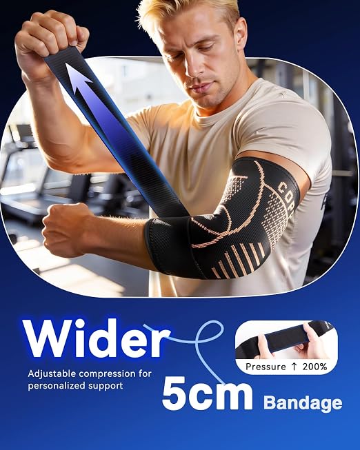 Copper Elbow Compression Sleeve for Tennis Elbow, Tendonitis, Golfers | Medical Elbow Brace with Adjustable Strap, Targeted Support for Weightlifting, Arthritis, Bursitis - Fit for Men & Women
