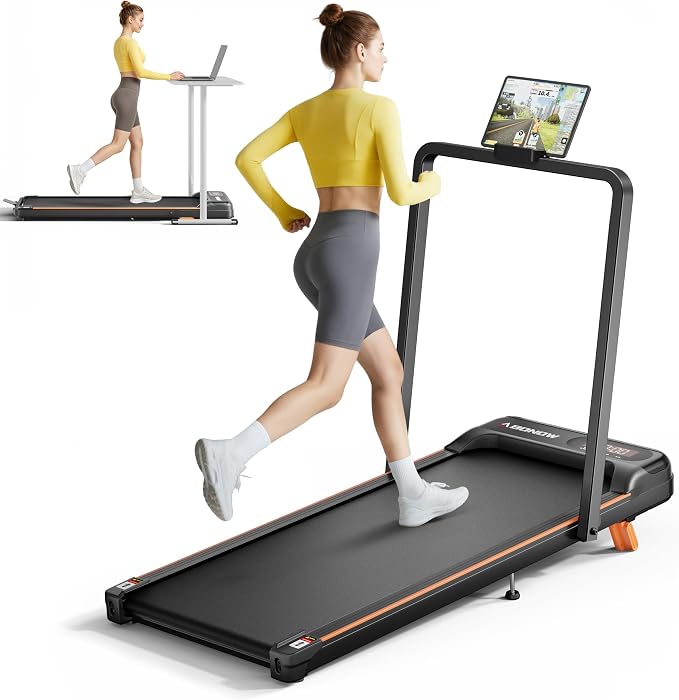 Abonow Walking Pad Treadmill with Handle Bar for Home Office | 3.0HP Compact Treadmills, 8% Manual Incline 2 in 1 Under Desk Walking Machine, LED Display, 265 LBS Capacity