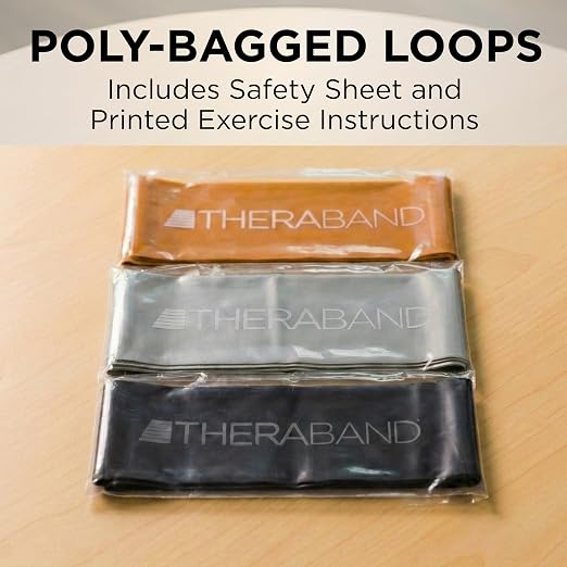 THERABAND Resistance Band Loop Set of 3, Exercise, 12", Black/Silver/Gold | Elastic resistance band for exercise, strength training, stretching and physical therapy - ideal for home workouts
