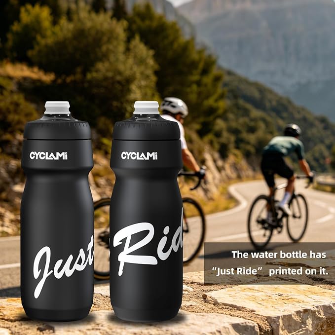 Bike Water Bottle 22oz/650ml Cycling Squeeze Water Bottle BPA Free Leakproof Easy-Squeeze Sports Bottles for Bicycle Gym Camping Hiking Big Pro Black