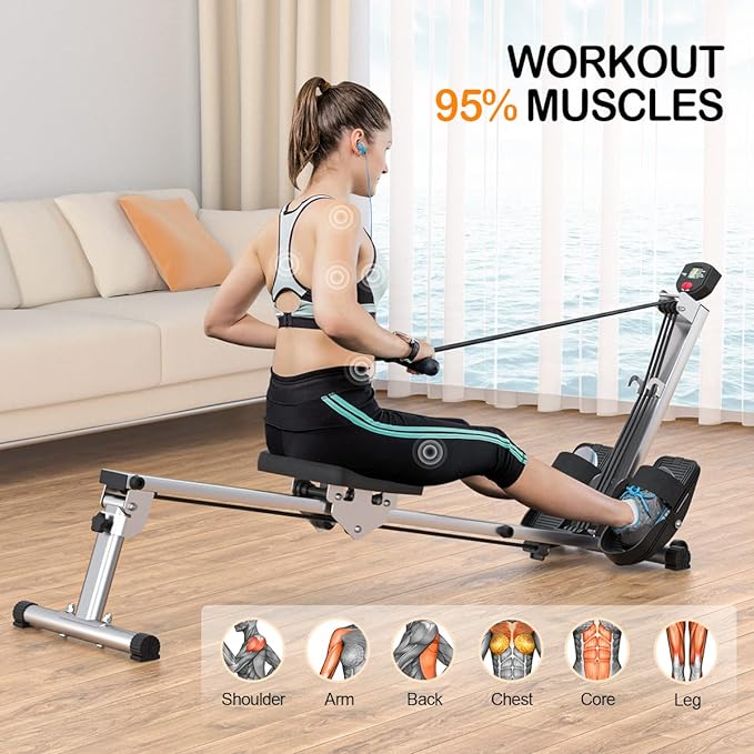 Rowing Machine, LUBBYGIM Magnetic Rower Machine, Foldable, LCD Display