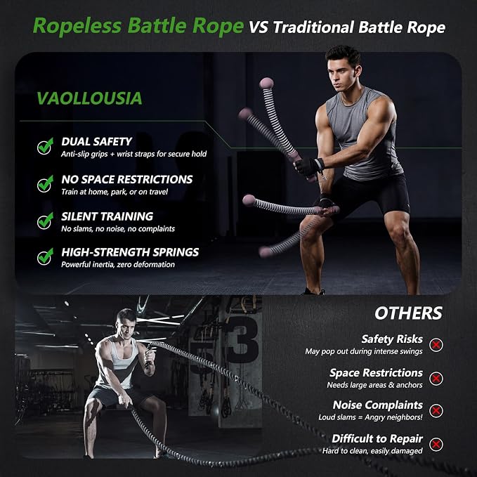 2026Upgraded Weighted Ropeless Battle Ropes for Home Gym&Travel - 2Pack 4MM Steel Spring Cordless Portable Battle Ropes, Exercise Rope Sticks for HIIT, Strength&Cardio, Pink