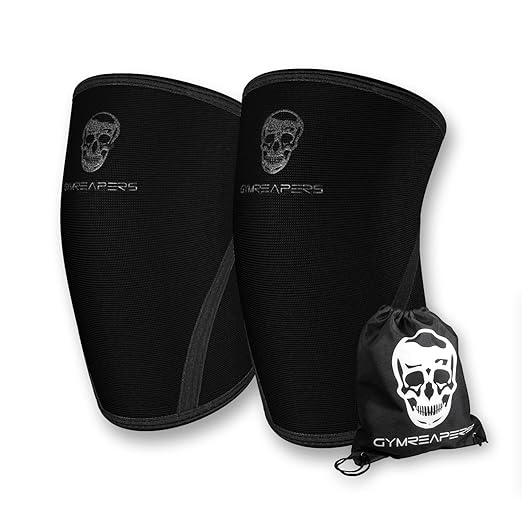 Gymreapers Knee Sleeves (1 Pair) with Gym Bag - IPF Approved - Support Compression Brace for Squats, Fitness, Weightlifting, Cross Training, Powerlifting - 7MM Neoprene Sleeves - For Men & Women (Black/Black, Small)