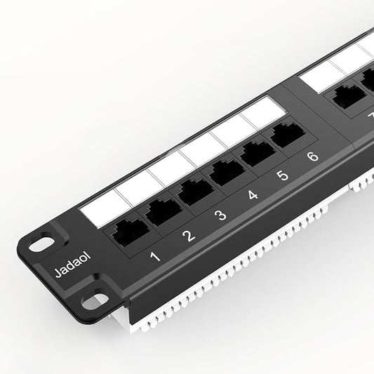 Jadaol 24 Port Patch Panel 10Gbps Rackmount Punch Down Network Panel | 110 IDC, 50μ Gold Plated RJ45 Contacts, PoE/PoE+/PoE++ Compatible, Cat6 1U RJ45 Ethernet Panel for 19-inch Racks/Cabinets