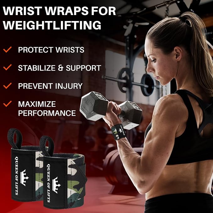 TECEUM Elastic Cotton Weightlifting Wrist Wraps with Thumb Loops, 1 Pair
