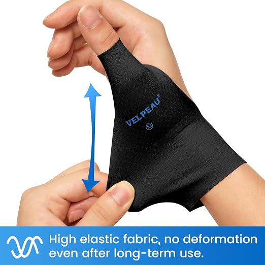 VELPEAU Elastic Thumb Wrist Support Brace (Pack of 2), Splashproof Compression Sleeve for Arthritis Pain, Tendonitis, Sprains, Sports, Splint Liner, Fits Left & Right Hands (Long Version - Black, Medium)