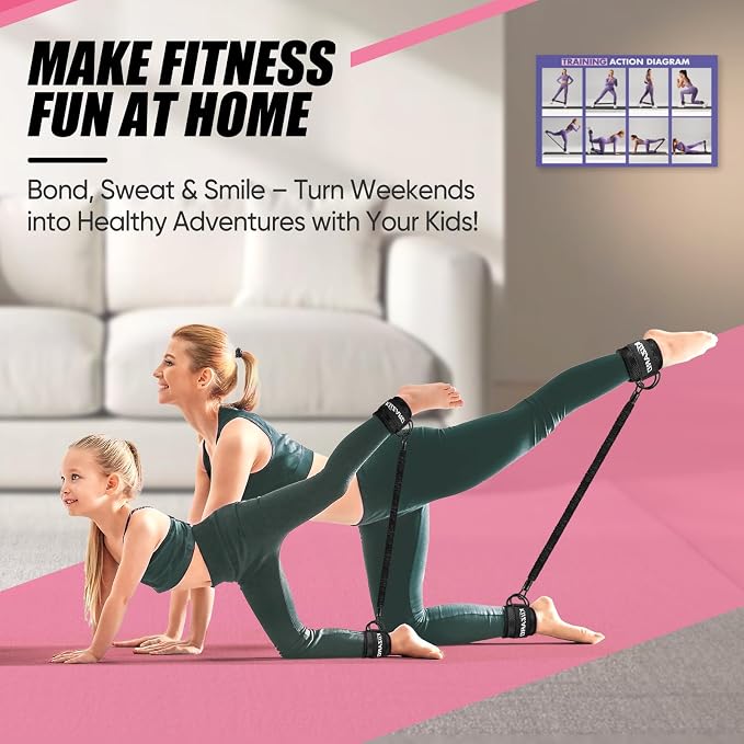 KUZARO Ankle Resistance Bands with Cuffs, Ankle Weights Bands for Working Out, Women Leg and Glutes Workout Equipment, Exercise Bands for Kickbacks, Butt and Booty Trainer, Home Gym Fitness Equipment