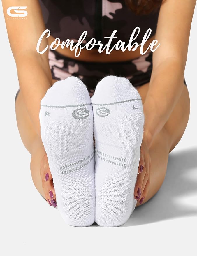 CS CELERSPORT 6 Pack Women's Ankle Running Socks Cushioned Low Cut Tab Athletic Socks