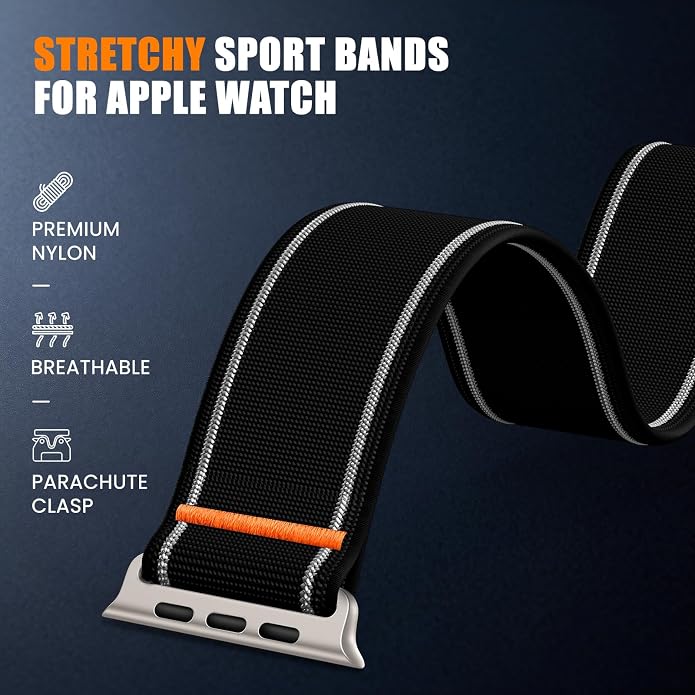 Elastic Sport Band for Apple Watch Ultra 3/2/1 Bands 49mm 46mm 45mm 44mm 42mm 41mm 40mm 38mm Men Women, Adjustable Parachute Buckle Nylon Fabric Wristband for iWatch Series 11 10 SE 9 8 7 6 5 4 3