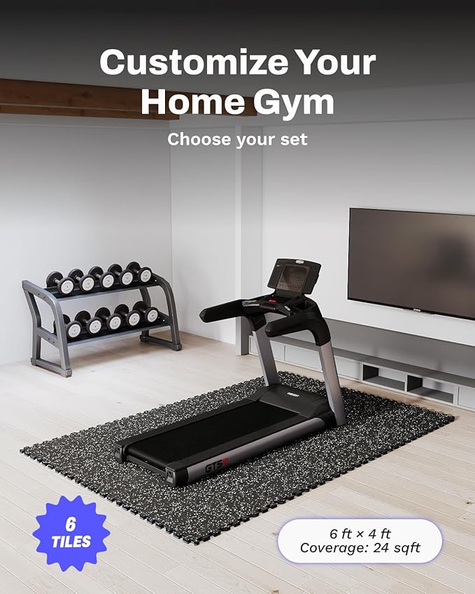 AIRHOP 0.56in Thick 24 Sq Ft Exercise Equipment Mats, 6 Tiles Upgraded Rubber Top with High Density EVA Foam, Large Interlocking Puzzle Gym Flooring for Home Gym, Heavy Weight Workout, 24 x 24in