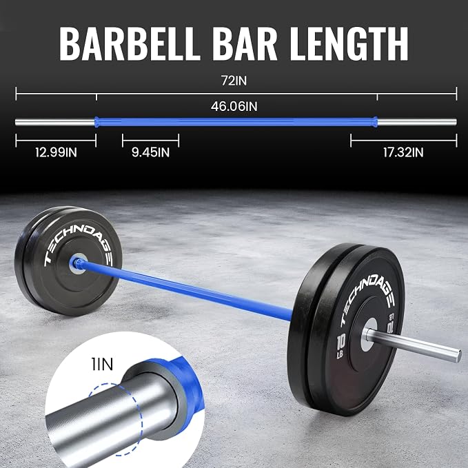 TECHNOAGE Steel Standard Barbells for 1-Inch Plates, 350LB | Standard steel bars for 1-inch plates with 350LB capacity, knurled grips, and compact 5FT or 6FT options