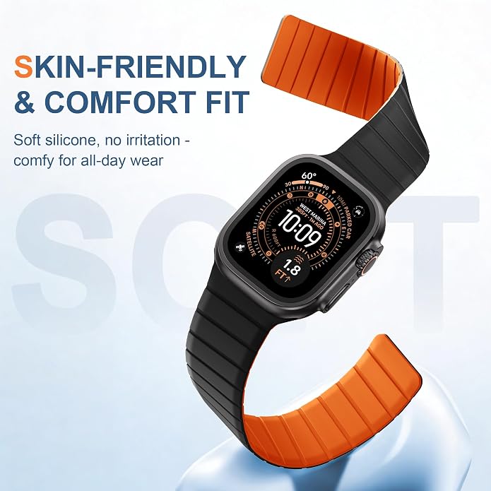 SNBLK Magnetic Band Compatible with Apple Watch Bands for Men 44mm 45mm 46mm 49mm 42mm 41mm 40mm 38mm Women, Secure Silicone Sport Loop Magnet Strap for iWatch Ultra 3 2 1 SE Series 11 10 9 8 7 6 5 4