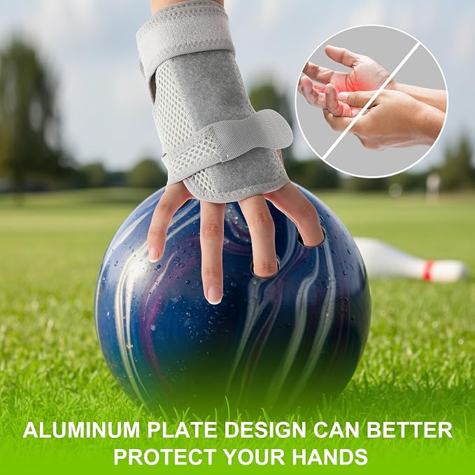 Shappy Bowling Wrist Support Brace with Thumb Spica Splint Right Hand Breathable Wrist Gloves Splint with Removable Aluminum Plate for Women Tendonitis Arthritis Sprains(Gray)