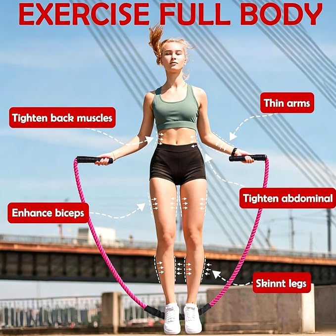Weighted Jump Rope for Men Women, 1.5lb 2.8lb Jumping Ropes for Fitness | Adult Skipping Rope for Home Gym Exercise, Improve Strength and Building Muscle Workout Equipment