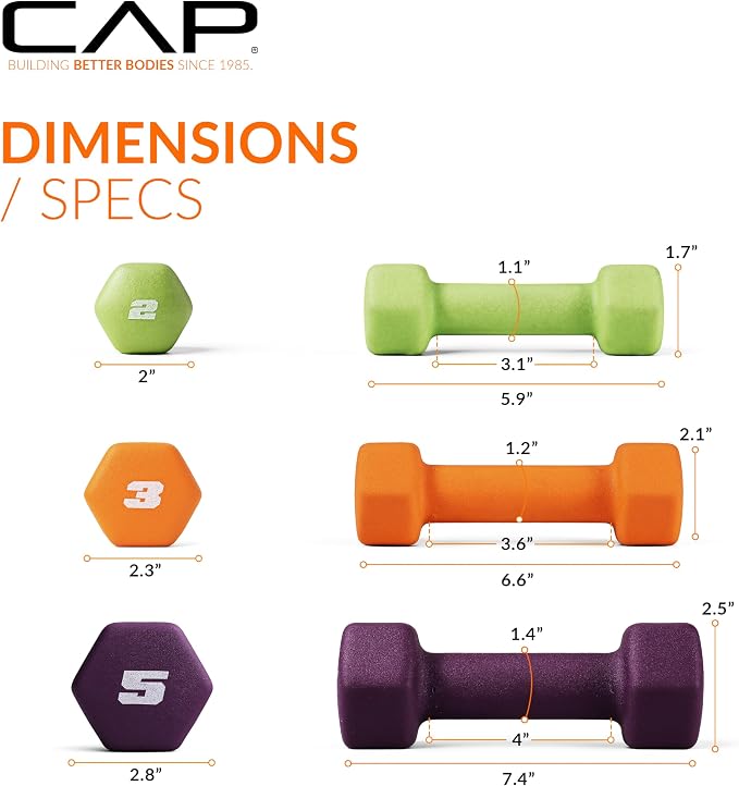 CAP Barbell Neoprene Dumbbell Weights Pairs & Sets | Color Series